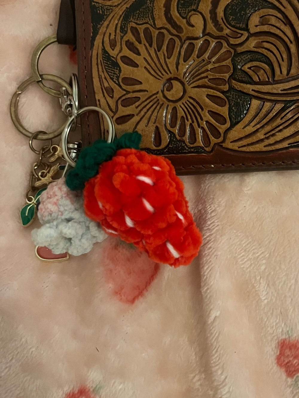 Crocheted strawberry keychain